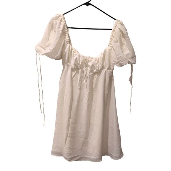 House of CB Princess ivory georgette mini dress Cream Puff Sleeve Women's XS - Picture 5 of 11